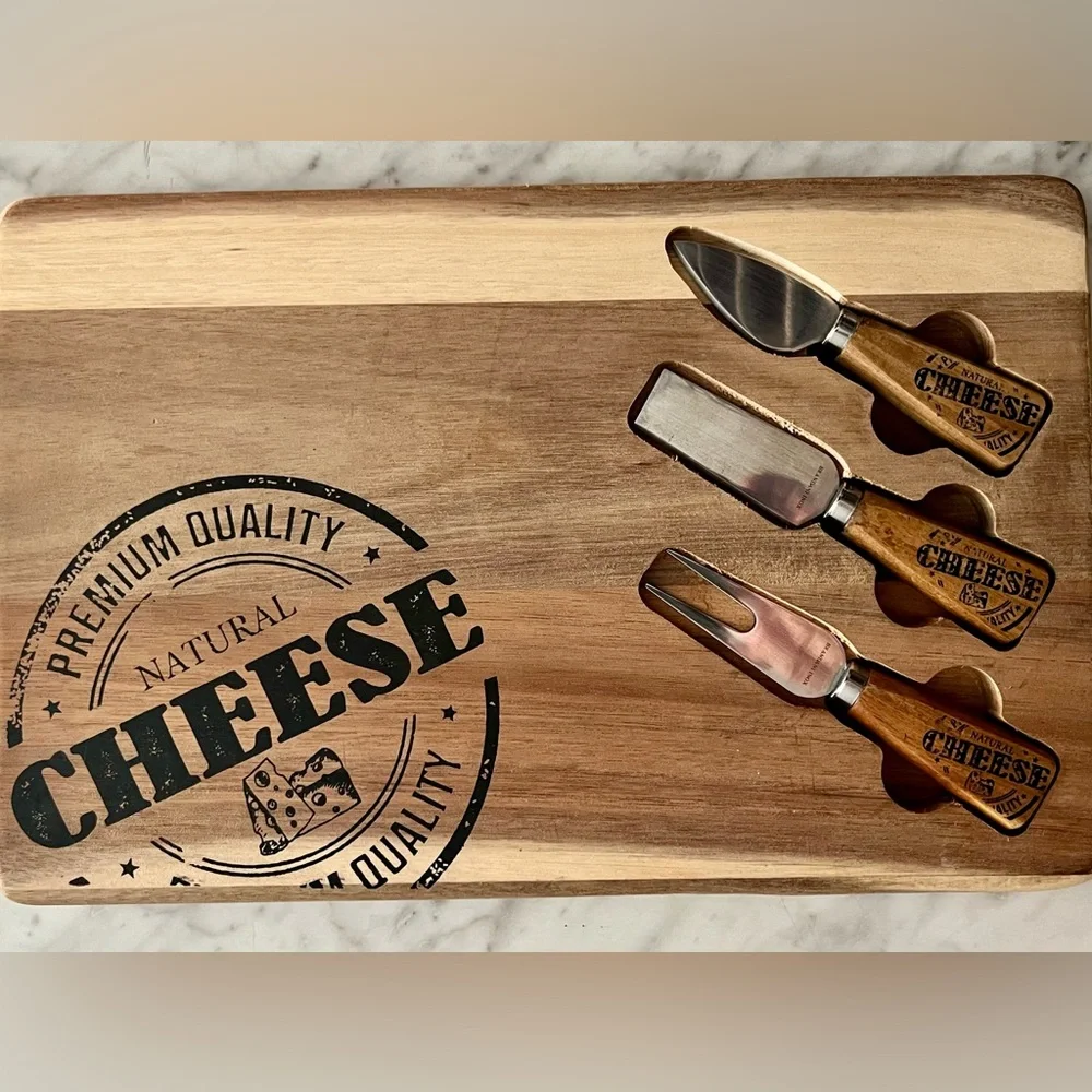 Brandani Inox Cheese Board Knife Set Acacia Wood Cutting Board Charcuterie 9x13